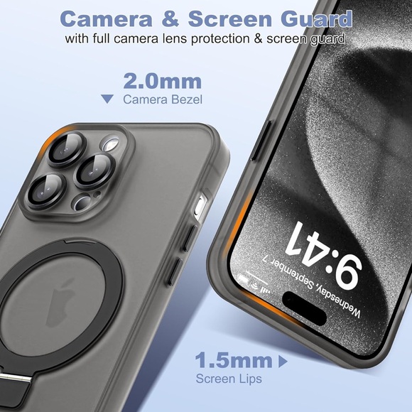 NWT iPhone 15 Pro Case with Magnetic Invisible Ring Stand Camera Lens Protection - Picture 2 of 7